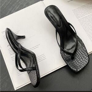 Black Square Toe Kitten Heels Sz 38